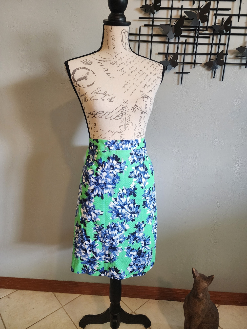 J. Crew Green and Blue Floral Pencil Skirt